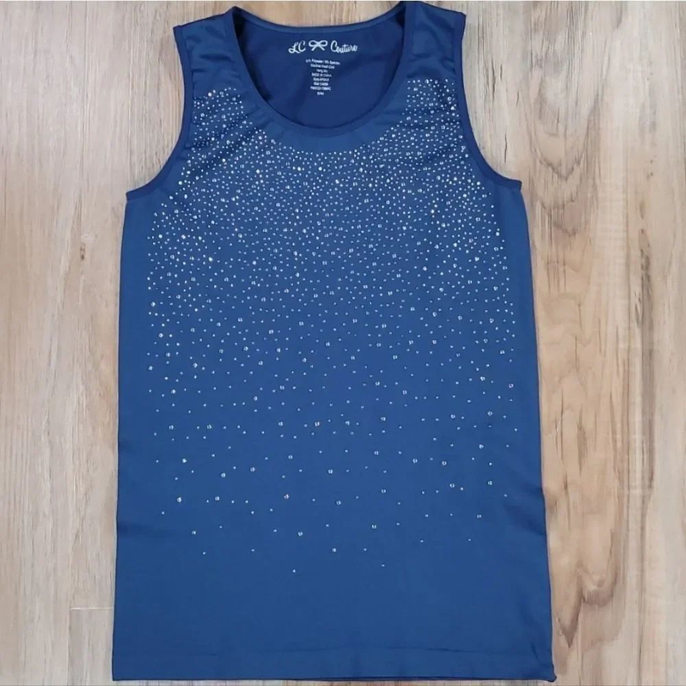💜LC Couture Blue Bedazzled Sleeveless Stretchy Top Small